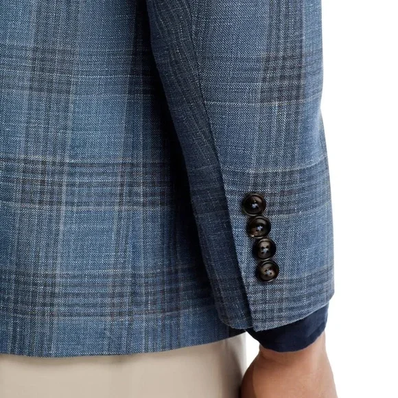 Peter Millar Ames Plaid Soft Jacket Sport Coat Blazer Blue Pearl 42R NWT - Picture 4 of 14